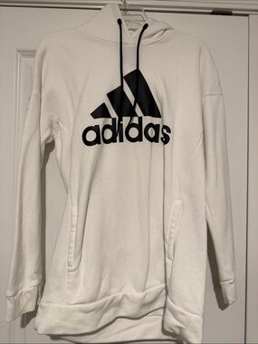 adidas White Pullover Hoodie with Black Trefoil Logo